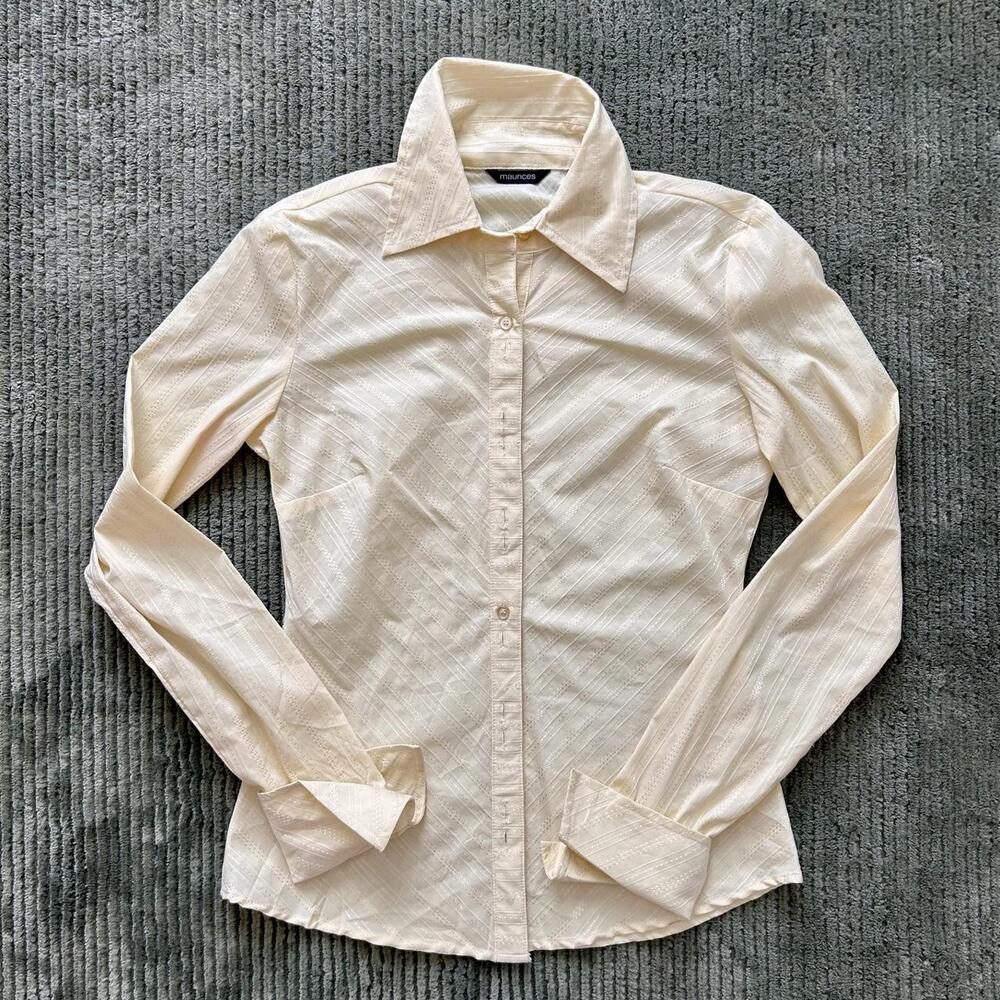 Maurices Pastel Yellow Button Up Blouse Collared Long Sleeve - Size S